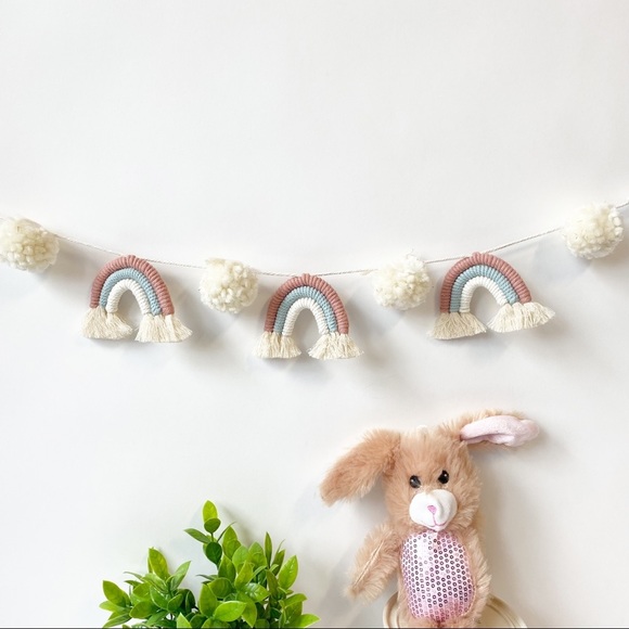 Macrame Rainbow Garland Baby Shower Garland Decor Nursery Baby Pastel Room Decor - Picture 2 of 5